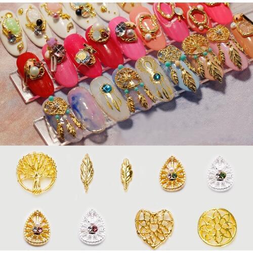 Wholesale new Japanese nail art 100pcs alloy hollow nail art charms gold/silver nail jewelry decoration nail metal stud parts