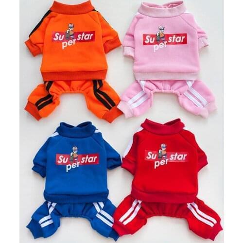 Cartoon Graphic Print Autumn and Winter Pet Jumpsuit Clothes Velvet Warm Sweatshirt Puppy Cotton Coat Cat Costumes