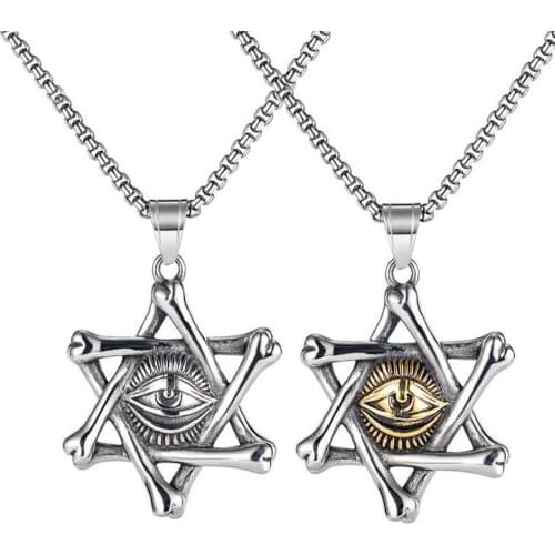 Stainless Steel Punk Rock Devils Eye Star of David Pendant Necklace Jewelry Punk Rock Gift For Him with Chain