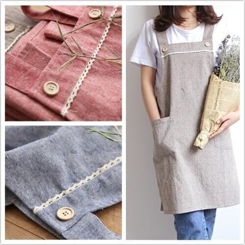 Simple cotton and linen solid color back strap apron. Household clean sleeveless apron. Nail bake shop flower shop uniform