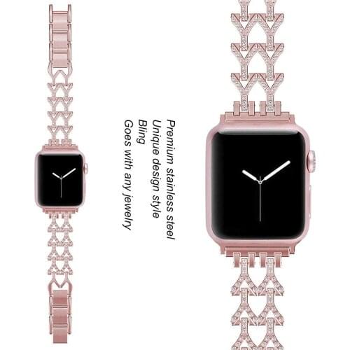 Diamond strap For apple watch band 38mm 42mm iWatch serice 5 4 3 2 bracelet Stainless Steel for Apple Watch Strap 6 44mm 40mm