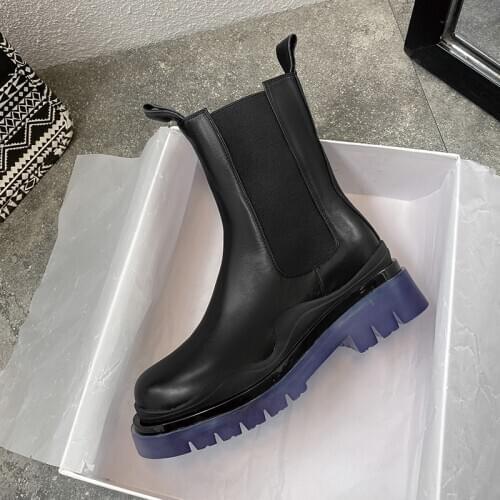 2020 Luxury Chelsea Boots Women Platform Ladies Boots Chunky Winter Shoes Short Ankle Boots Thick Heel Brand Designer Leather