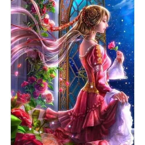 Rose Girl Anime Cross Stitch Kits Oil Painting Needlework Embroidery Crafts 14CT Unprinted DIY Arts Handmade Home Decor