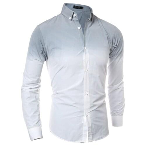 Men Four Seasons Suit Easy Contrast Color Shirts Men Casual Slim Gradient Shirt 031