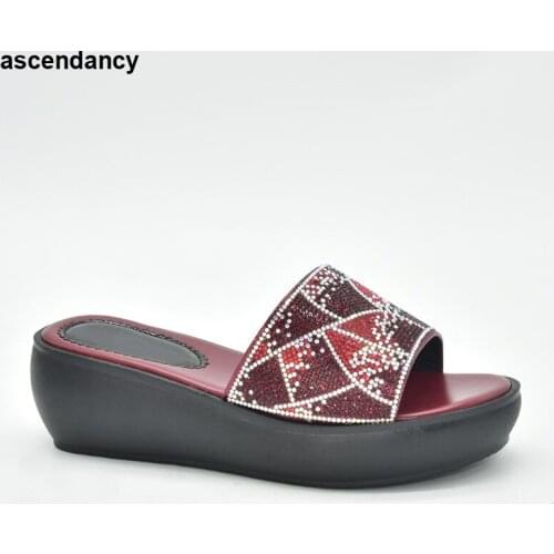 Crystal Sequins Platform Wedge Thick Sole Sandals High Heels Ladies Shoes and Sandals Womens Platform Heels with Rhinestone