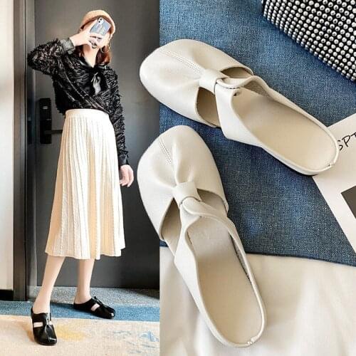 Retro Women Shoes Genuine Leather Flat Slippers Fashion Home Sandals Female Shoes Summer New