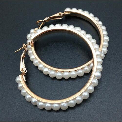 MOONROCY Free Shipping Rose Gold Color Austrian Crystal Imitation Pearl Hoop Earring Wholesale Crystal Jewelry For Women