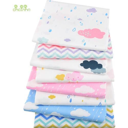 Chainho,Raining Clouds Series,Printed Twill Cotton Fabric,For DIY Quilting Sewing Baby&Children Sheet,Pillow,Material,Half Meter