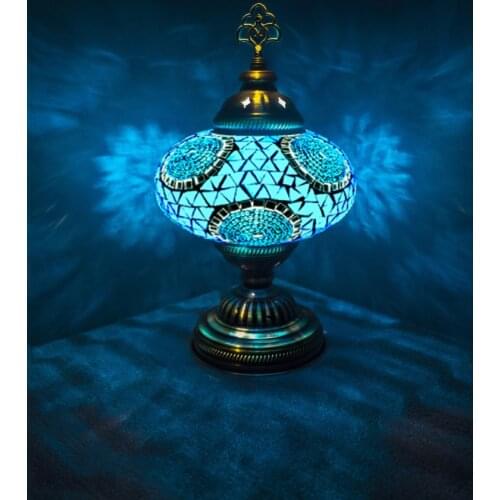 Handmade Turkish Moroccan Mosaic Authentic Vintage Art Deco Table Bedside Lamp, Turquoise Colors, 6 Patterns