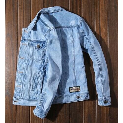 Light blue denim jacket for men new spring casual versatile trend wear a cool jacket top popular logo mens wear