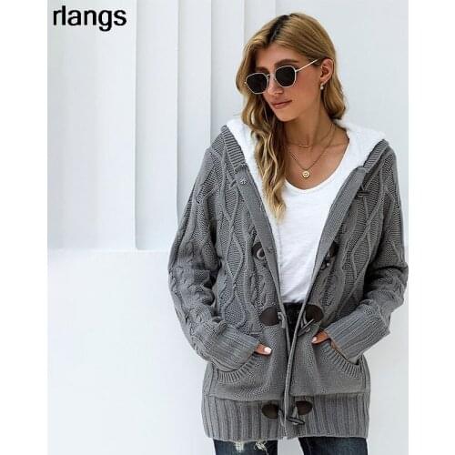Shiying Sweater Womens Jacket Plus Velvet Warm Winter Long-Sleeved European And American Casual Hooded Ladies Sweater