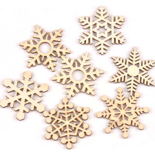 10pcs No Hole Snowflake Natural Wooden Ornaments For Handmade Scrapbooking Carft Wood Slices Home Decoration 50mm m0934