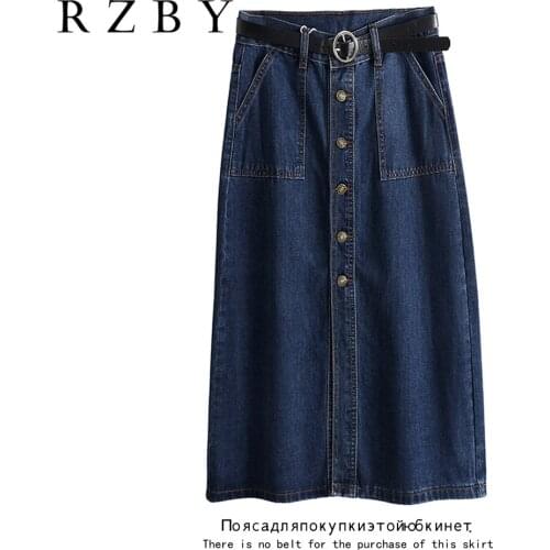 2021 New Spring Womens Straight Fit High-rise Denim Skirt Vintage Single -breasted High Wasit Knee-length Jupe RZBY391