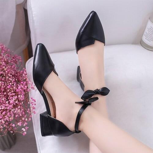 Plus Size 35-42 Women Dress Shoes Buckle Strap Sandals Bowtie Low Heels Shoes Woman Flats Office Lady Shoes zapatos mujer 7623L
