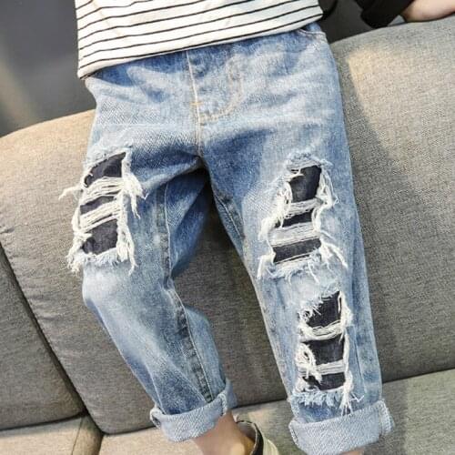 1-6 Years Old Kids Girls Casual Ripped Fashion Jeans 2021 Autumn Fall Denim Pants Kids Loose Clothing Childrens Cool Trousers