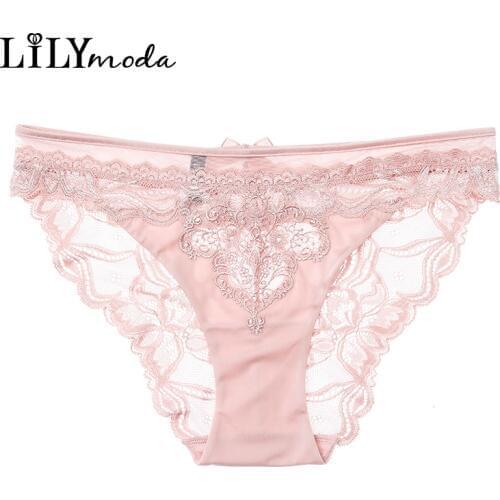 Womens Soft Summer Seamless Panties Mid Waist Transparent Underwear Lingerie Sexy Lady Flowers Lace Solid Briefs High Quality