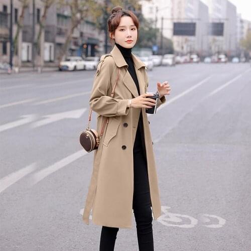 Women Casual Long Trench Coat With Sashes Autumn Double Breasted Women Windbreaker Classic Simple Office Ladies Coat