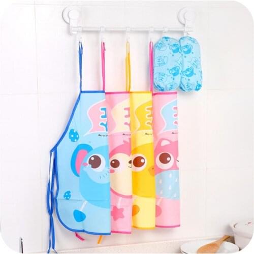 1Set New Child Kid Cartoon Apron Cuff Kit Kitchen Art Baking Painting Cute Apron Pinafore+Arm Sleeve PE PVC Waterproof Aprons