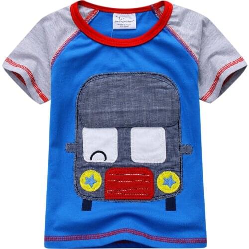 2021 Summer Toddler Boys T Shirts Cute Embroidery Bus Cartoon Kids T-shirts for Boy Baby Cotton Short Sleeve Tops Child Clothes