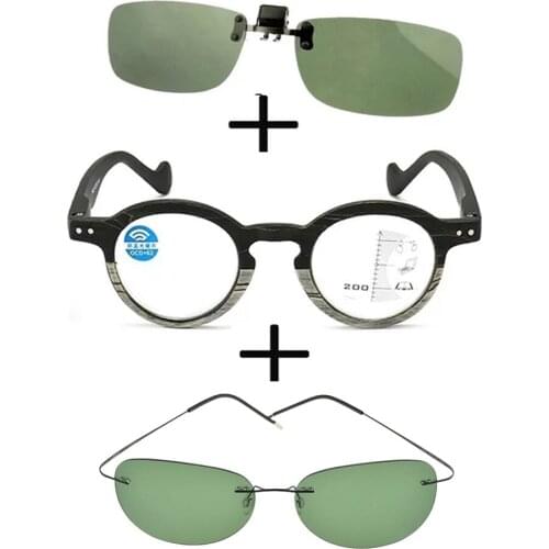 3Pcs!!! Progressive Multifocal Far and Near Reading Glasses for Men Women + Alloy Polarized Sunglasses Pilot + Sunglasses Clip