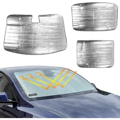 3PCS Windshield Sunshade, for Tesla Model 3 2017-2021 Roof Sun Protection Cover Foldable Anti UV Ray Reflector Sun Visor