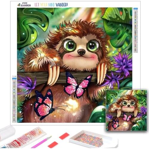 5D Diamond Painting Cute Sloth Full Diamond Embroidery Cross Stitch Kits Diamond Mosaic Cartoon Animal Wall Decoration Art Gifts