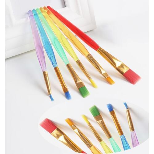 6pcs Colorful Nylon Hair Paint Brush Set Artist Watercolor Oil Brush For children Student Stationary Painting Supplies