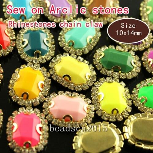 9p Octagon 10x14mm Candy acrylic sew on rhinestones sewing Gem stone gold plated button beads Jewelry Findings Garment Accessory