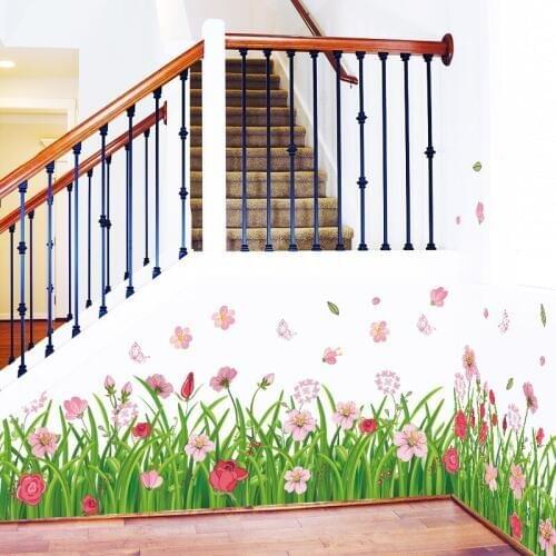 Butterfly Flower Grass skirting board wall sticker PVC Material DIY Wall Decals For Living room bedroom baseboard decor sticker
