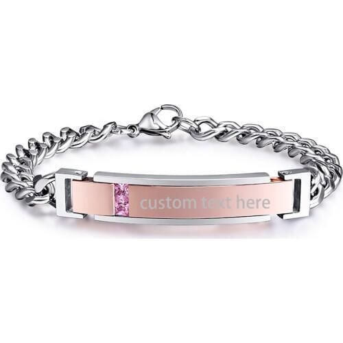 BONISKISS Couple Stainless Steel Bracelets Free Engrave Charm Jewelry Gift For Valentines Day Lovers' Bangles Chain Bijoux