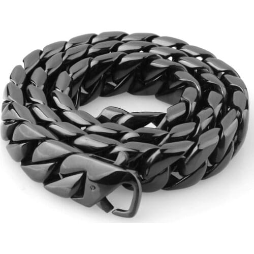 15MM Hip Hop Heavy Boys Mens Black 316L Stainless Steel Curb Cuban Link Chain Necklace for Women Choker on the Neck 7-40inch