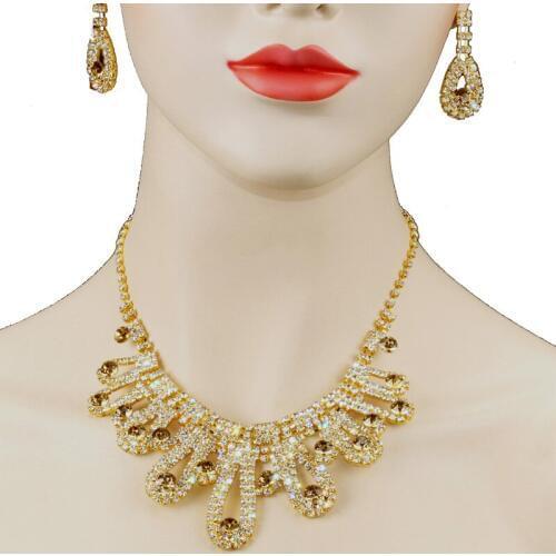 Chran Unique Design Austrian Crystal Wedding Prom Jewelry Set for Women Fashion Ladies Necklace Earrings Jewelry