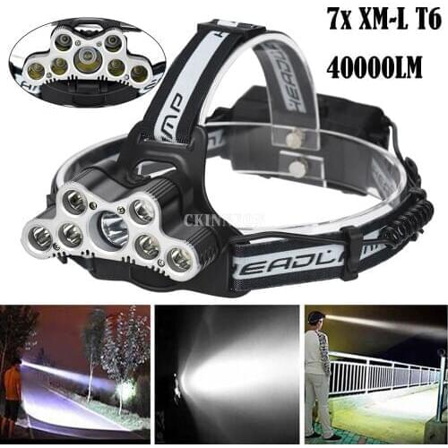 DHL 50PCS 40000 LM 7X XM-L T6 LED Rechargeable Headlamp Headlight Travel Head Torch