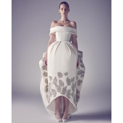 Backless Celebrity Dresses A-line Off The Shoulder Appliques High Low Famous Long Formal Red Carpet Dresses