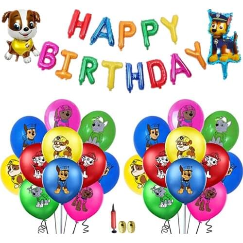 Paw Patrol Foil Dog Ballons Birthday Party Action Figures Chase Rubble Marshall Model Toys Deco Flag Pull Spiral Latex Balloon