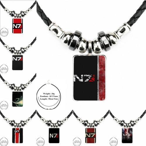 EJ Glaze Mass Effect N7 Black Leather Bead Pendant Vintage Glass Pendant Necklace Women Necklace Jewelry For Women Girl Gift