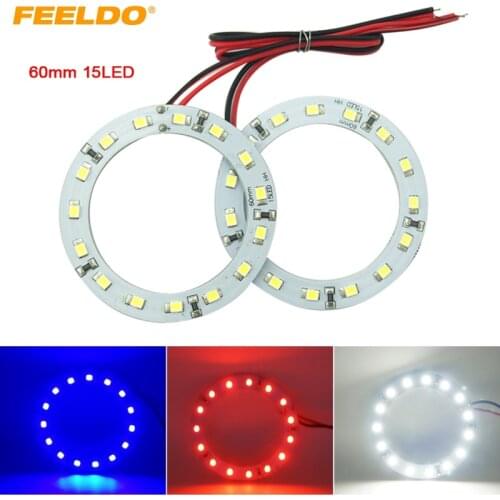 FEELDO 2pcs 60mm Car Angel Eyes 1210/3528 15SMD LED Headlight Halo Ring Angel Eye Lighting White Red Blue #HQ2667