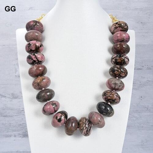 GuaiGuai Jewelry 24" Big Natural 20x30mm Smooth Rhodonite Rondelle Necklace
