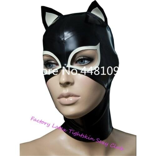 Latex Mask Rubber Unisex Hood Cosplay Cat woman Mask Rubber Fetish Cosplay Mask Latex Headgear Customized XS-XXL
