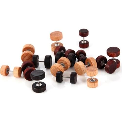 Fashion 1Pc Punk Men Round Trendy Wood Dumbbell Ear Stud Personality Unisex Earrings for Girls Gift Jewelry