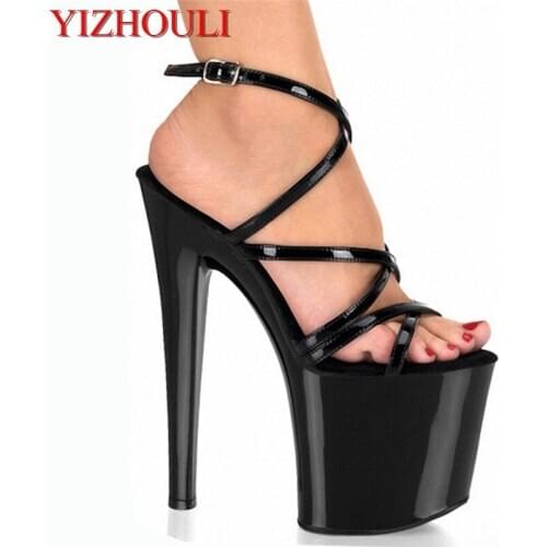 Fashion sexy high-heeled shoes 20cm high heels sandals thin heels strappy 8 inch platform t plus size sexy womens rome shoes