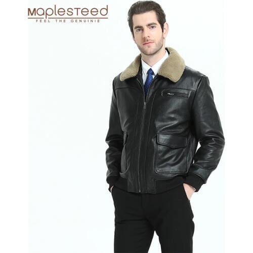 Men Leather Jacket Quilted With Fur Collar100% Calfskin Pilot Jacket Flight Cow Skin Leather Jacket Man Aviator Winter Coat M301
