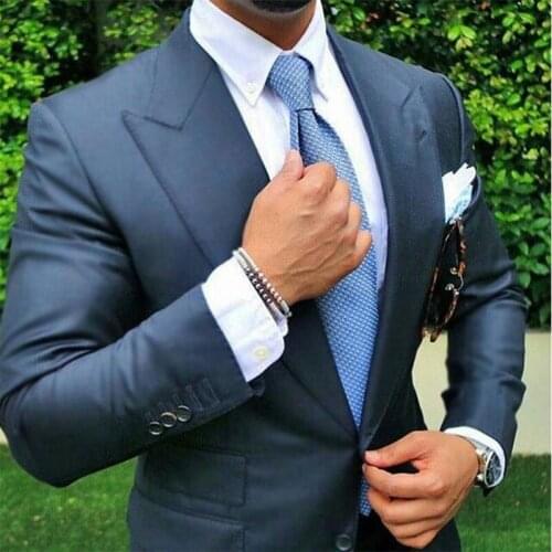 ANNIEBRITNEY Blue 2 Piece Slim Fit Men Formal Suit Tailor Made Groom Wedding Tuxedo 2 Piece Prom Wedding Business Men Suit Set