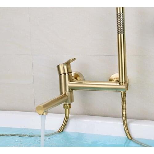 Bathtub Shower Set Wall Mounted Brushed Gold Rotatable Bathtub Faucet,Bidet Faucet Bathroom Bath & Shower Mixer Tap Brass