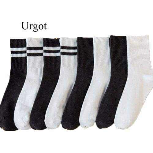 Urgot 5 Pairs Men Women Black White Classic Short Tube Socks All Match Solid Color Combed Cotton Couple Unisex Socks Calcetines