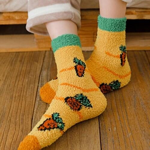6 Pairs Women Winter Fuzzy Slipper Socks Cute Fruit Vegetable Warm Sleep Hosiery 649C