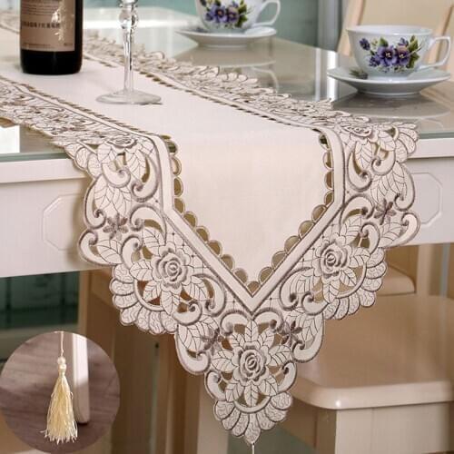 New Europe Satin Table Runner Embroidered Floral Tables Cover Dustproof Wedding Decoration Runner Home Textile