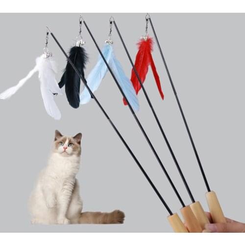 2021 New Interactive Cat Feather Toy Feather Teaser Stick Wand Pet Retractable Feather Bell Refill Replacement Catcher Product