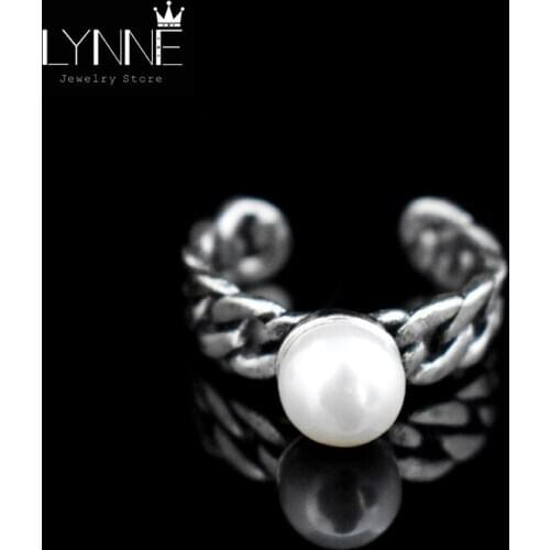 New Fashion Antique Silver Plated Twist Weave Open Adjustable Pearl Rings Chain Grain Design Vintage Ring For Women Jewelry Gift