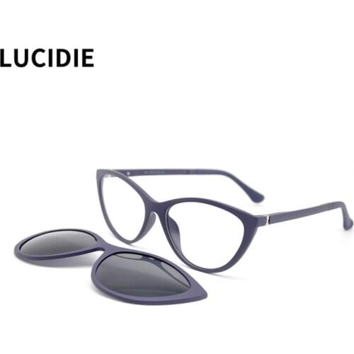 LUCIDIE 2021 Fashion New One Set Polarized Magnetic Clip on Sunglasses Women UV400 Lens Cat Eye Glasses ULTEM Fashion Eyewear